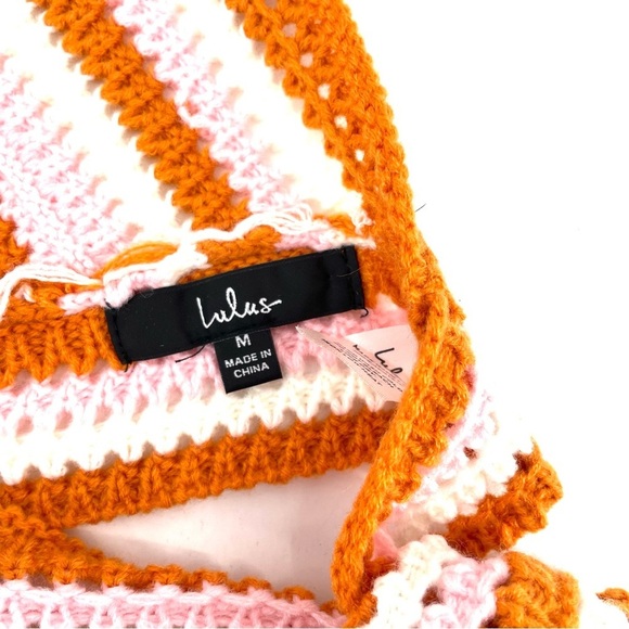 LULUS Groovy Vibes Cream Multi Knit Halter Cropped Sweater Crochet Tank Top - Picture 7 of 9